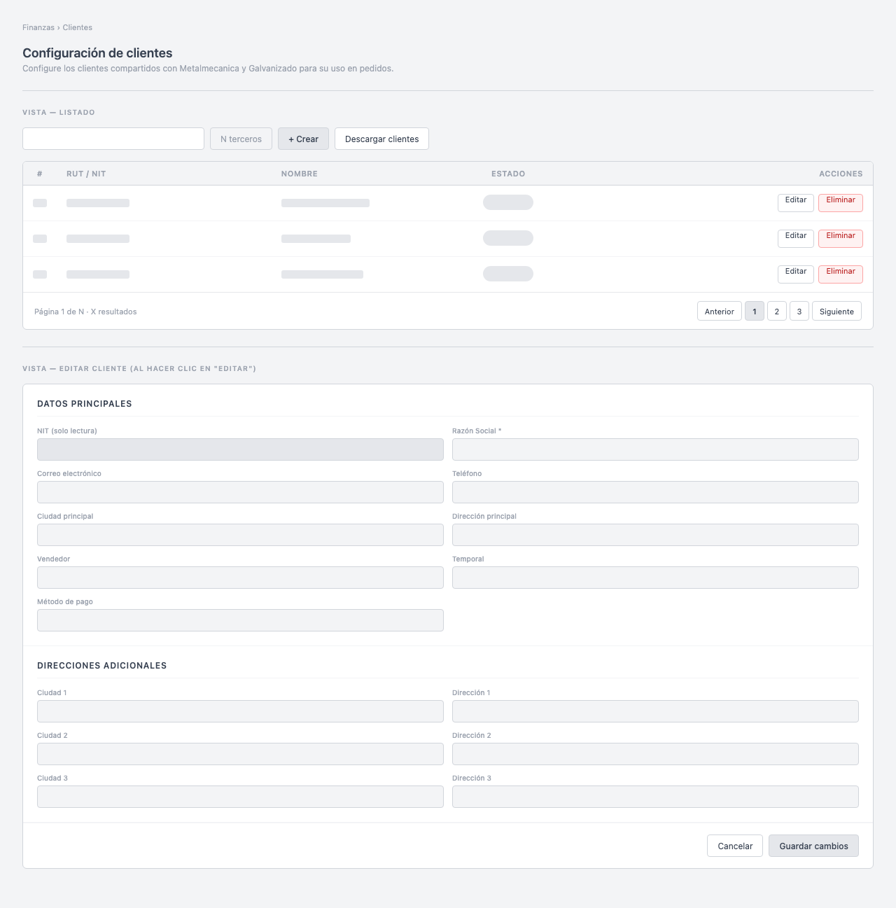Wireframe del módulo
